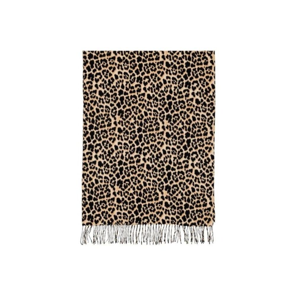 Pieces Animal Print Scarf with Fringe Women Beige Scarves